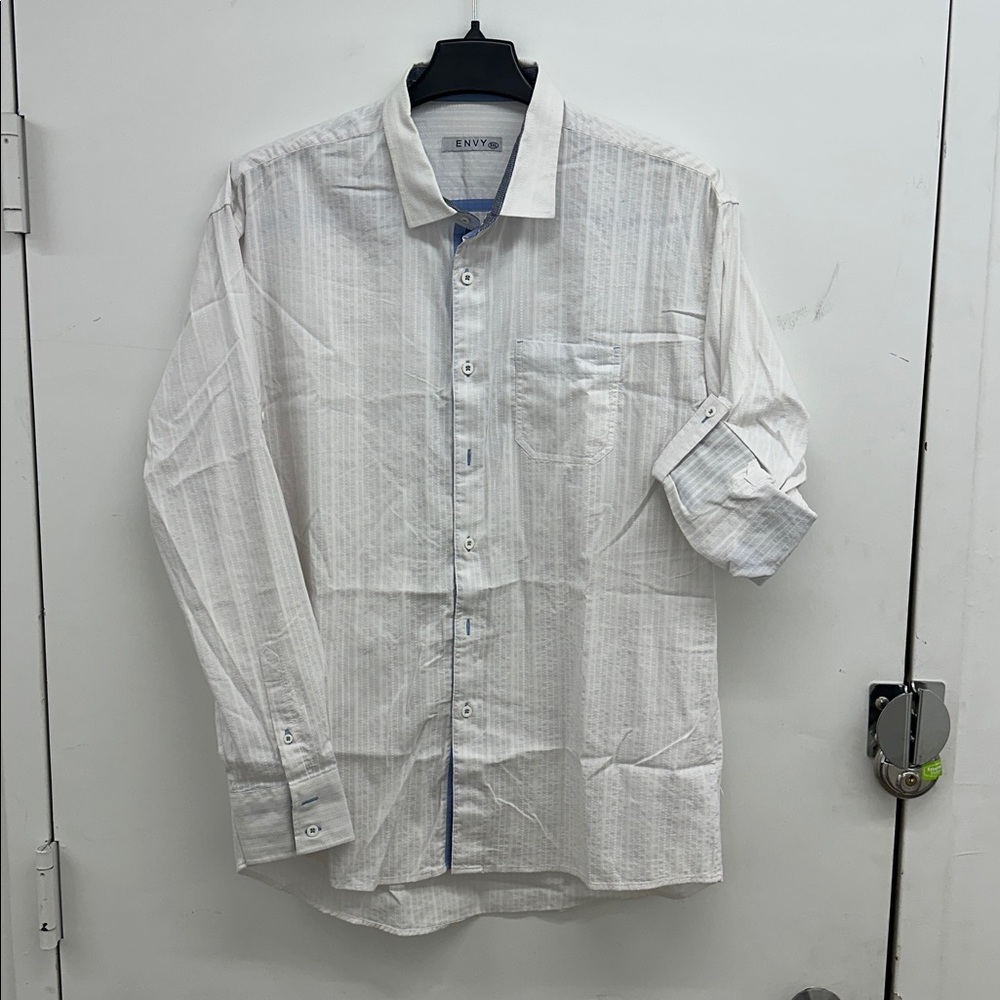 Envy Men's White and Blue Casual Button-Down Shirt Size 3XL